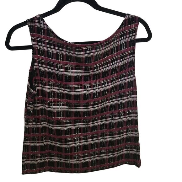 Vintage Xscape Unique Plaid Burgundy Gold Glitter Twin Set Blazer Tank Size L - Picture 4 of 7